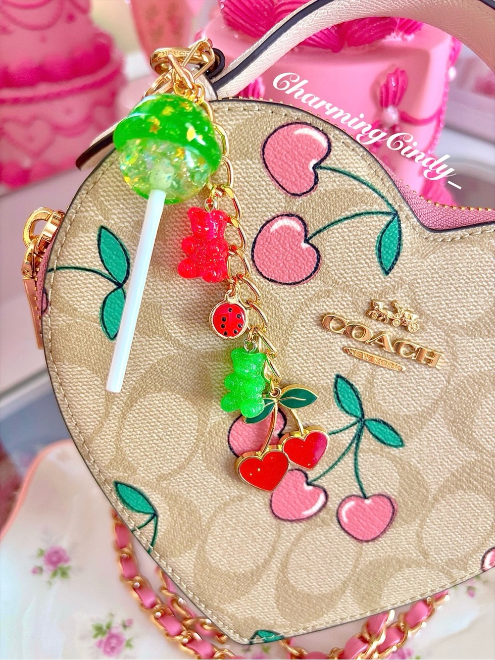 Watermelon gummy garden bag charm.